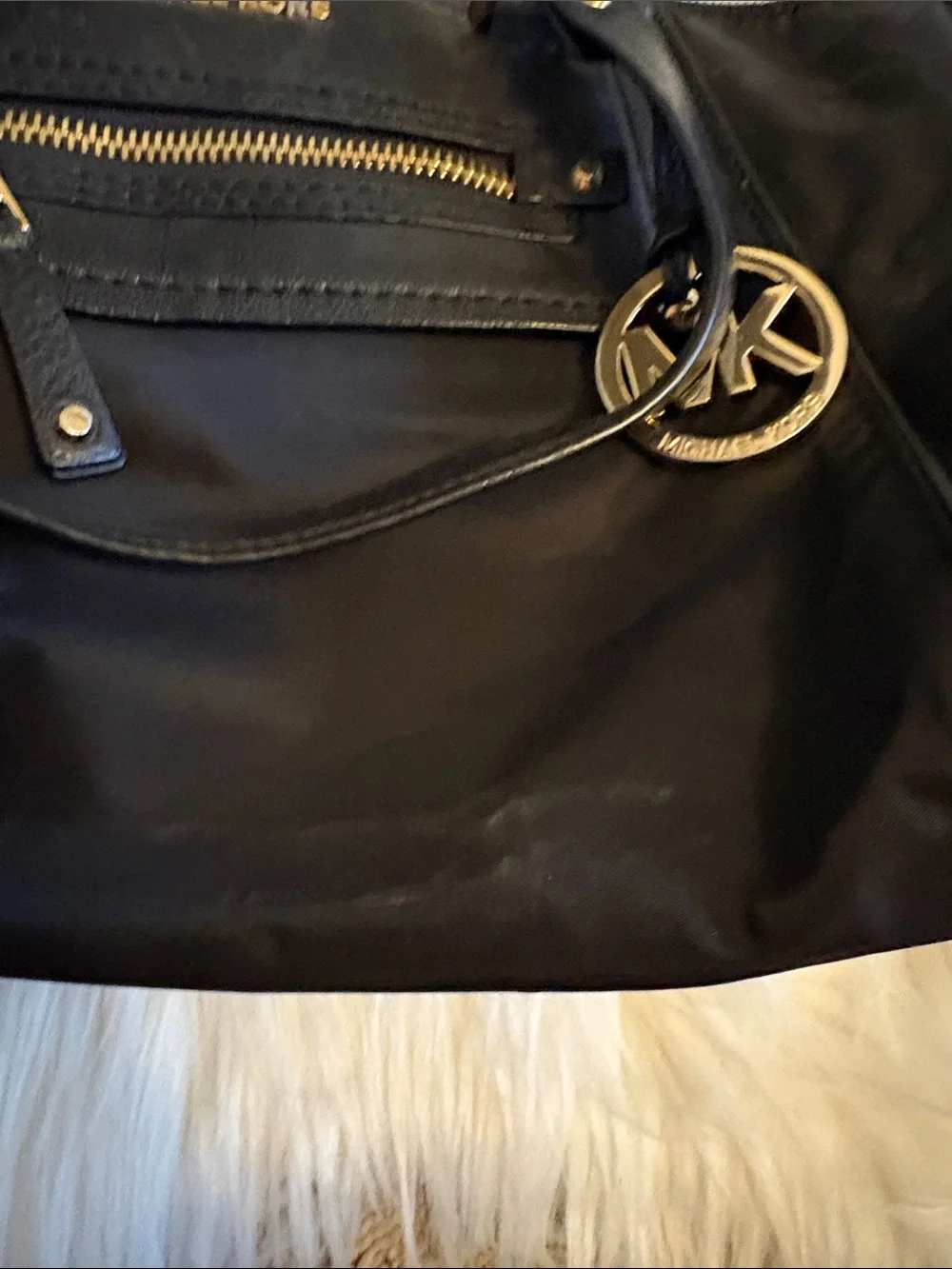 Michael Kors Black Shoulder Tote with Gold Hardware and MK Charm